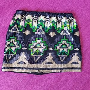 Marineblu Black, Gold & Green Sequin Mini Skirt.
